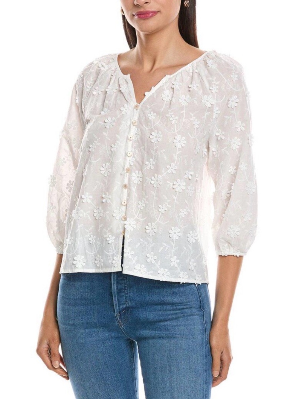 Nanette Lepore white floral appliqué blouse